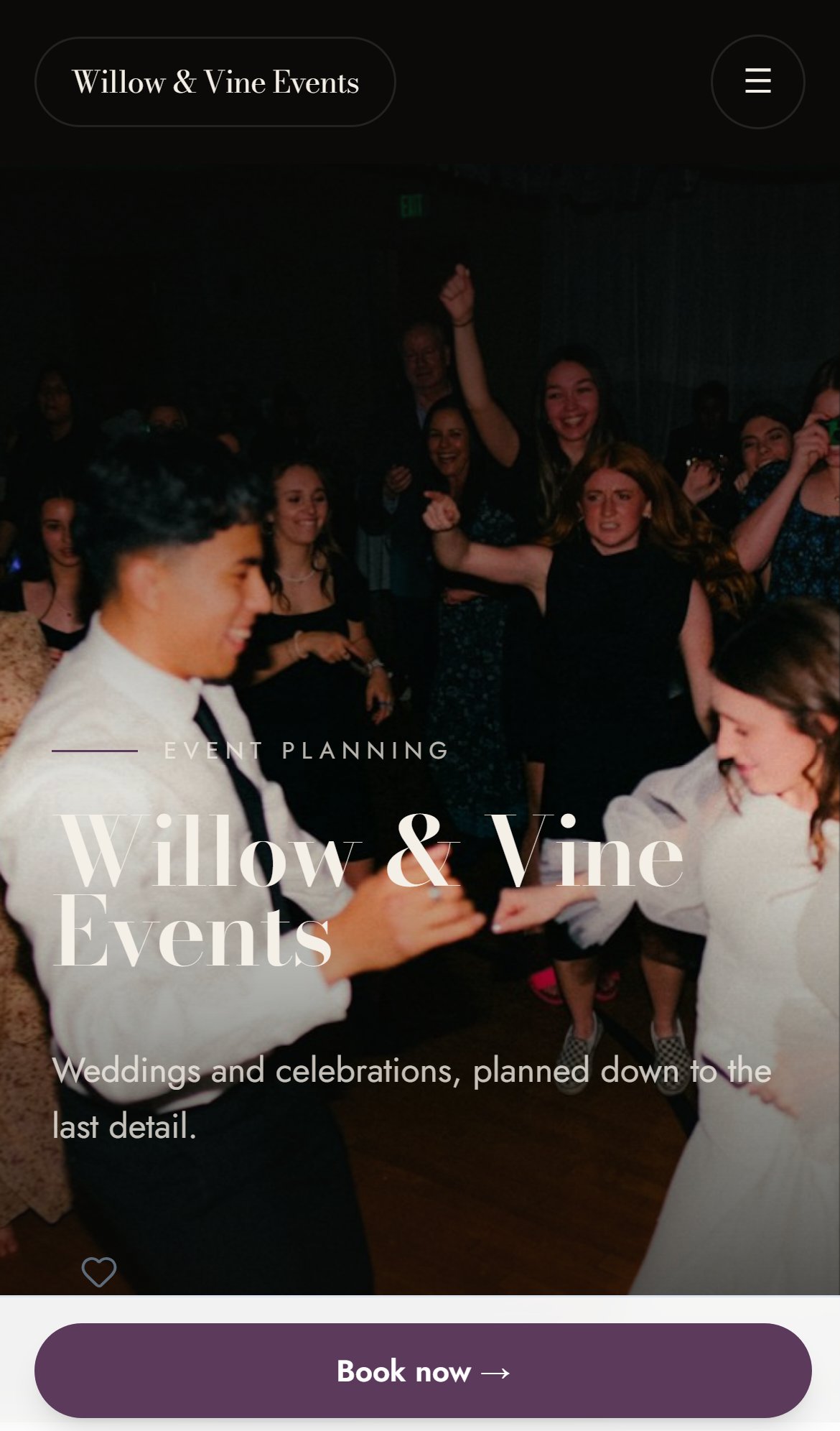 Event Planning demo site preview (mobile)